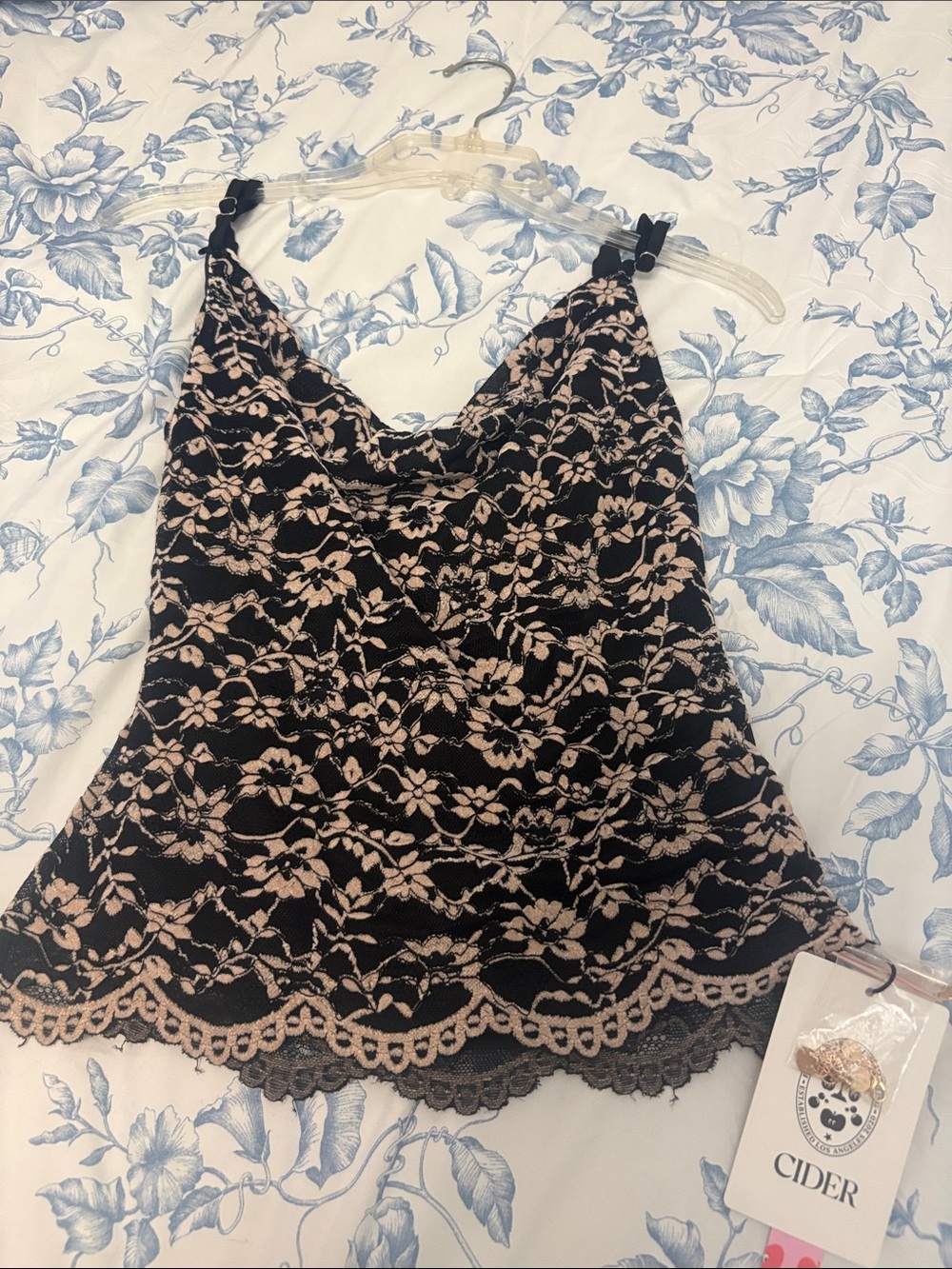 Cider Brand New Nude Black Lace Camisole with Black Underlay